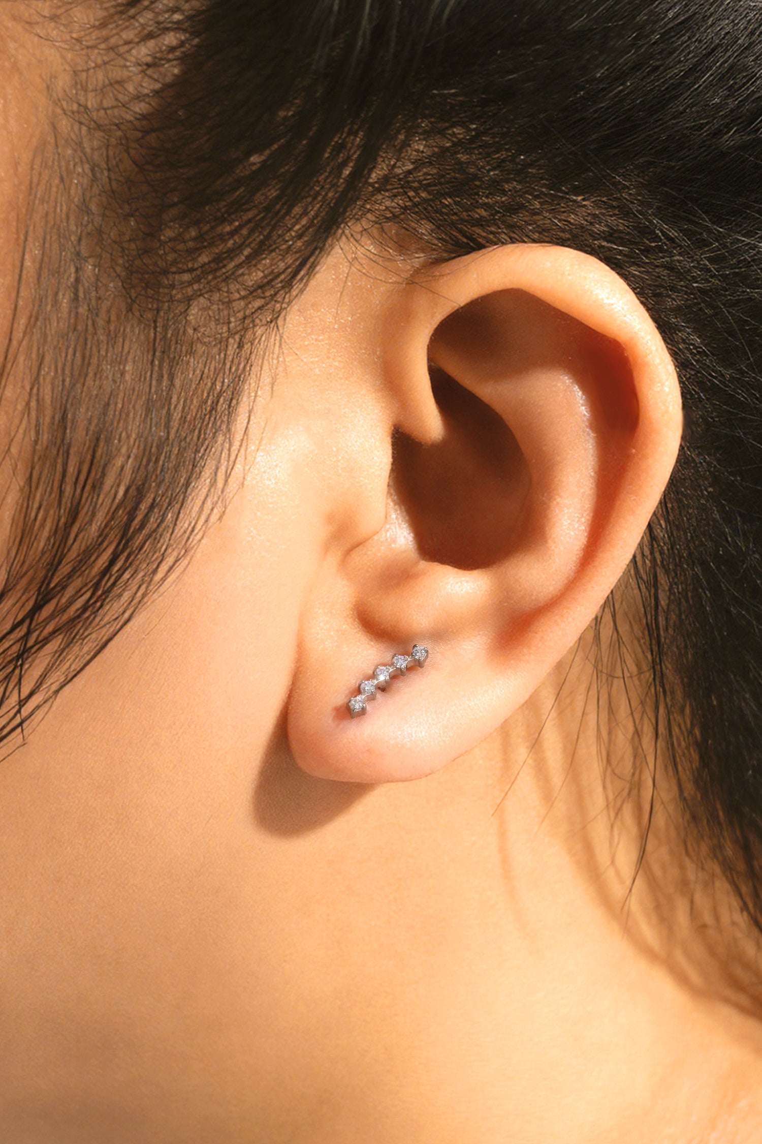 Sundrop Arc Earrings in Silver - Close-Up View - Waterproof Earrings