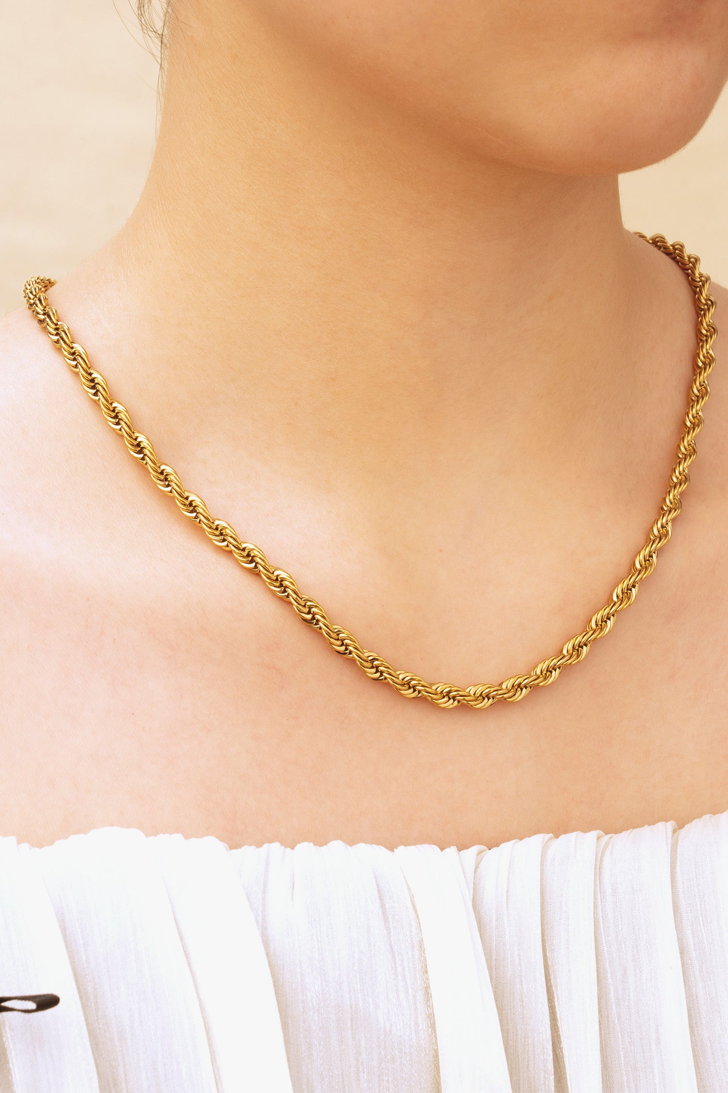 Sundrop Eterna Rope Chain in Gold - Side View - Waterproof Necklace