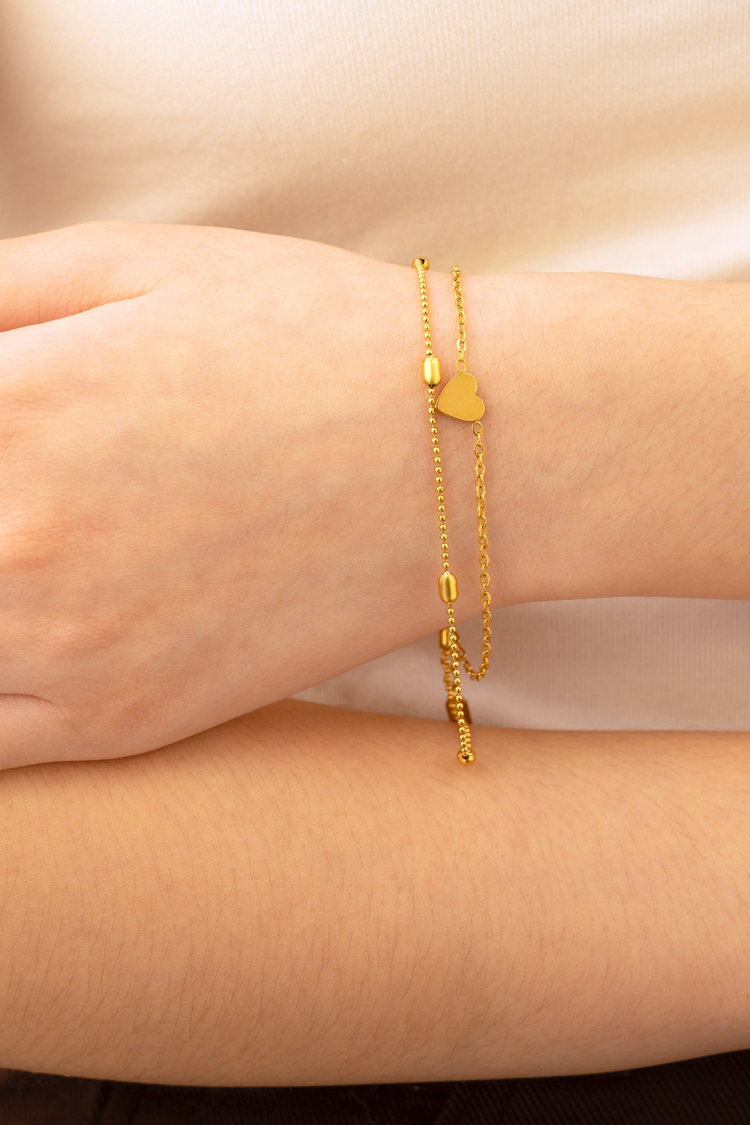 Sundrop Golden Heart Layered Bracelet in Gold - Waterproof Bracelet | Tarnish-Free Stainless Steel Jewelry