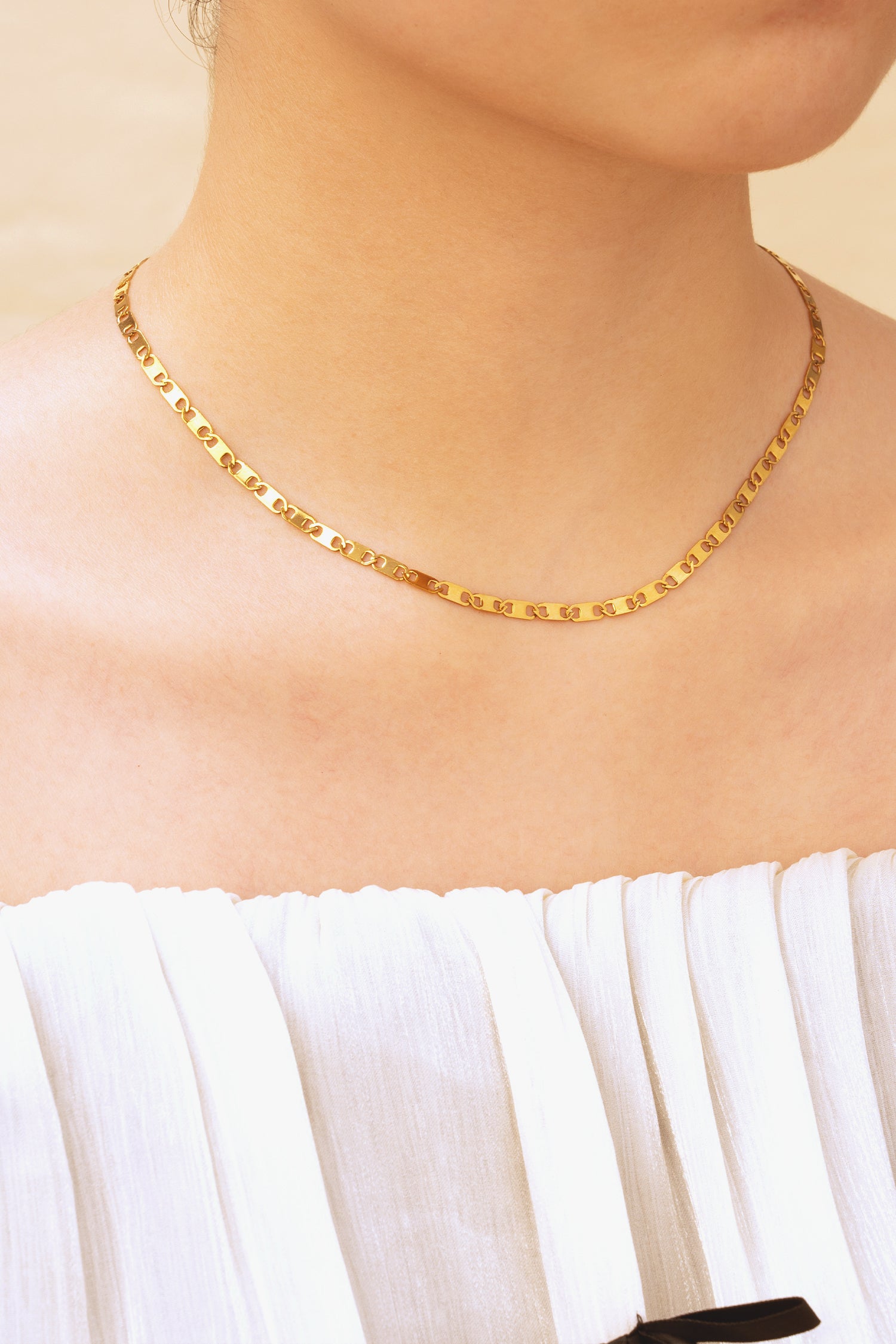 Sundrop Link Chain Necklace in Gold - Lifestyle Shot - Waterproof Necklace